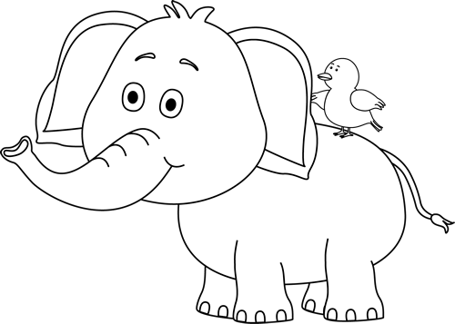 Black_and_White_Elephant_and_Bird